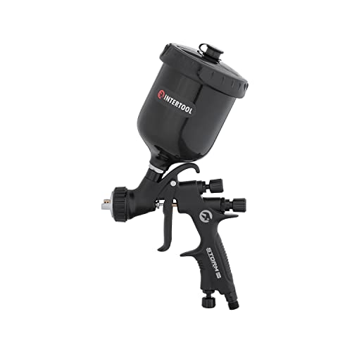 INTERTOOL HVLP Paint Spray Gun - 1.8 mm Air Cap, Automotive Sprayer for Primer and Top Coat, 600 cc Plastic Cup, High-Performance Black M-Diamond Series | PT08-0168