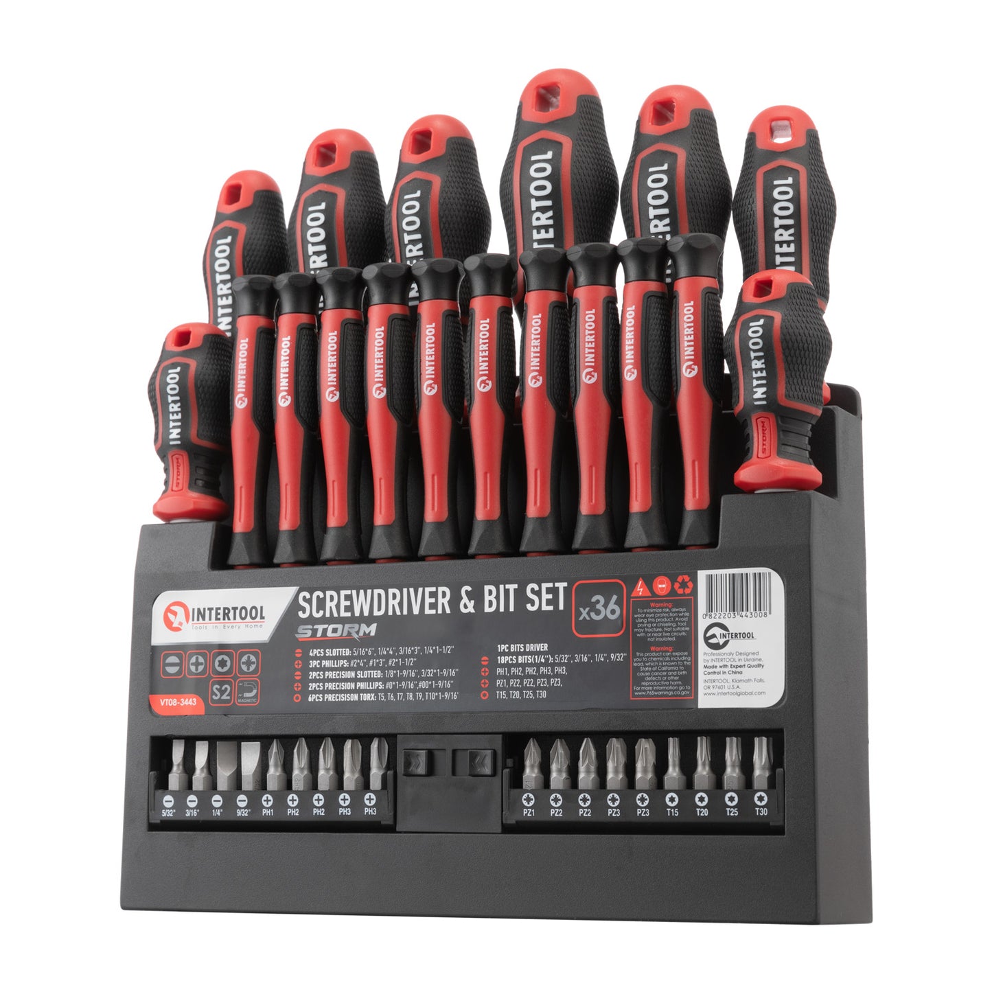 Juego de destornilladores de precisión INTERTOOL de 36 piezas, juego de puntas, soporte organizador | VT08-3443