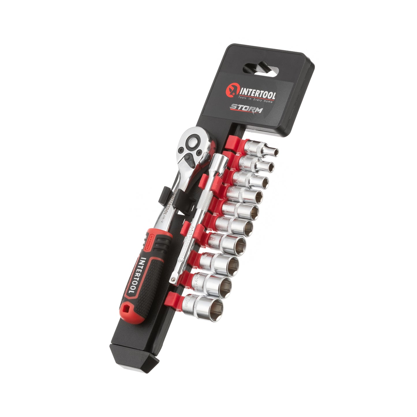 INTERTOOL"1/4" Drive Ratchet Socket Set, 11", Offset, 12 Pieces | ET08-8012