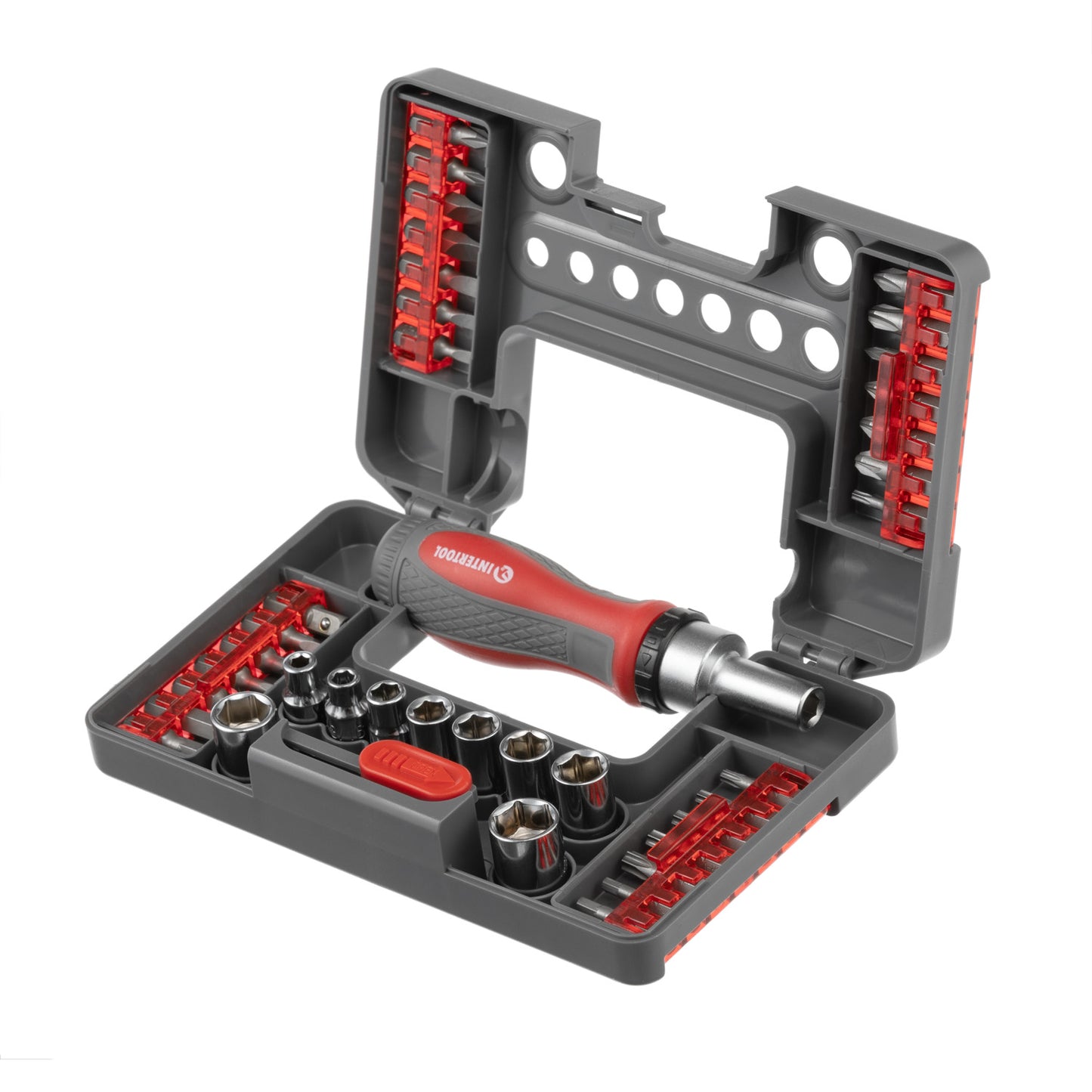 Juego de destornilladores de trinquete INTERTOOL de 38 piezas, puntas y vasos, estuche de almacenamiento compacto | VT08-3638