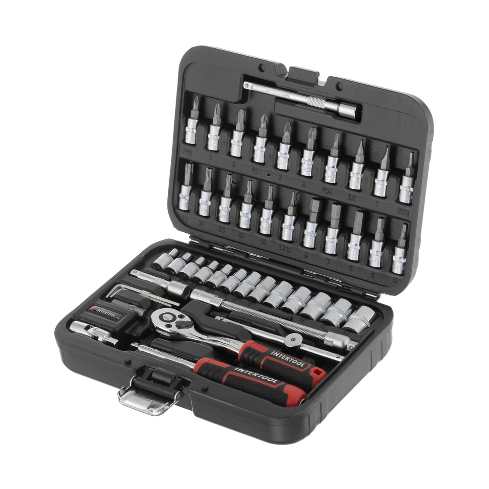 INTERTOOL 1/4" Drive Socket and Bit Set, Metric, 46 pcs Compact Hard Case | ET08-8046