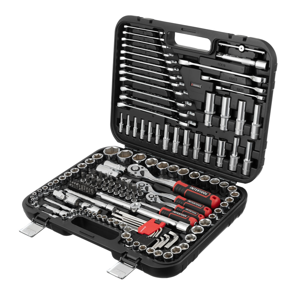 INTERTOOL 1/4", 3/8", 1/2" Drive Socket Set, Metric, 156 pcs | ET08-8156