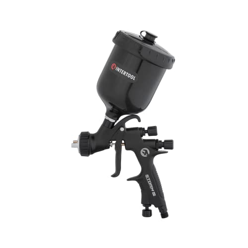 INTERTOOL Automotive Paint Gun - 1.3 mm Air Cap, Touch Up, Primer, Top Coat, 600 cc Plastic Cup, Pneumatic High-Performance Black M-Diamond Series | PT08-0163