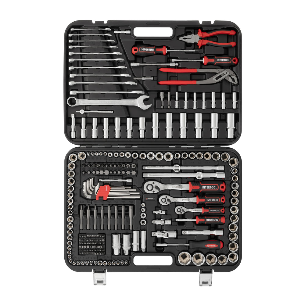 INTERTOOL 1/4", 3/8", 1/2" Drive, Mechanics Tool Set, Sae, Metric, 233 pcs | ET08-8233