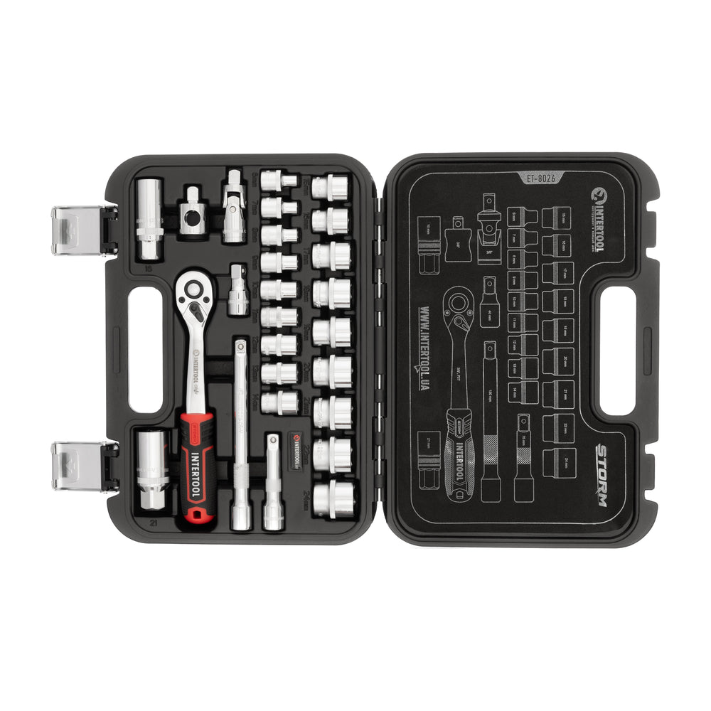 INTERTOOL 3/8" Drive Socket Set, Metric, 26 pcs | ET08-8026