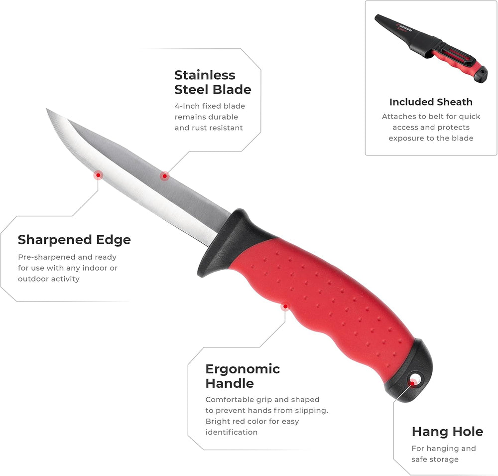 INTERTOOL 4-Inch Fixed Blade Knife - Stainless Steel, Outdoor Bushcraft Knife with Sheath for Hunting, Camping, and Survival | HT08-0536