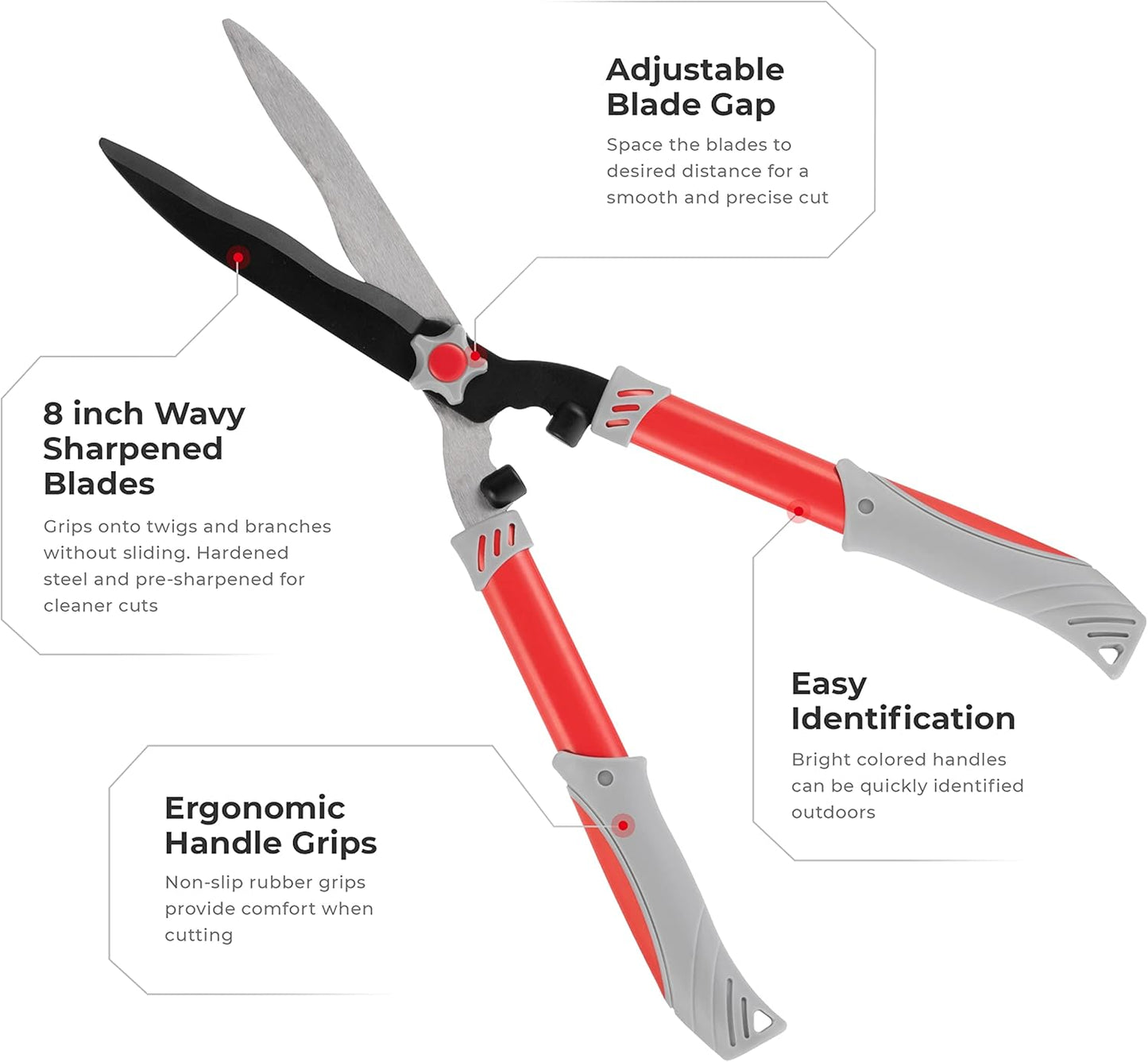 INTERTOOL 22-Inch Hedge Clipper Shears - Manual Trimmers for Bushes, Boxwood, and Landscaping, Wavy Blade | FT08-1102
