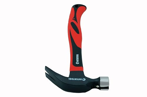 INTERTOOL Curved Claw Hammer, Nail Starter and Milled Face, 1 lb., 12" Fiberglass Handle | HT08-0224