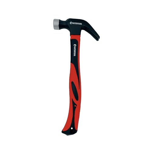 INTERTOOL Curved Claw Hammer, Nail Starter and Milled Face, 1 lb., 12" Fiberglass Handle | HT08-0224