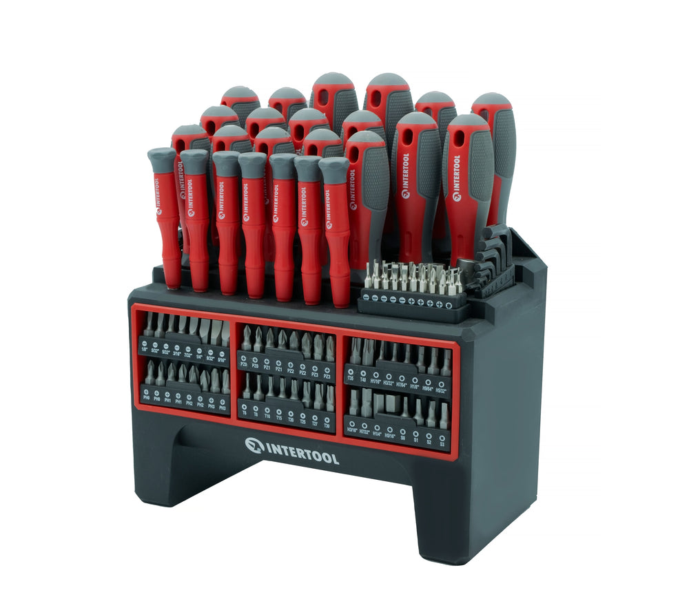 INTERTOOL 114 pcs Screwdriver Set, Standing Organizer Rack | VT08-3372