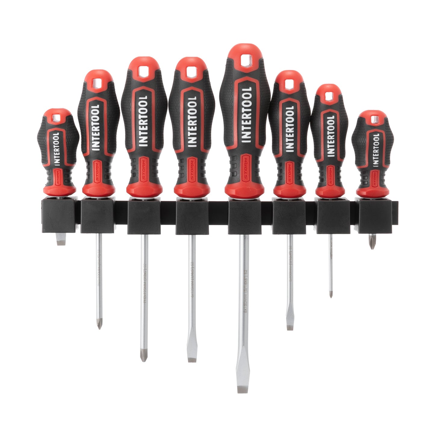 Juego de destornilladores INTERTOOL de 8 piezas, Phillips y ranurados, para montaje en pared | VT08-3438