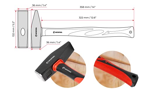 INTERTOOL 2 lb Cross Peen Hammer | Heavy-Duty Engineer Hammer | HT08-0210