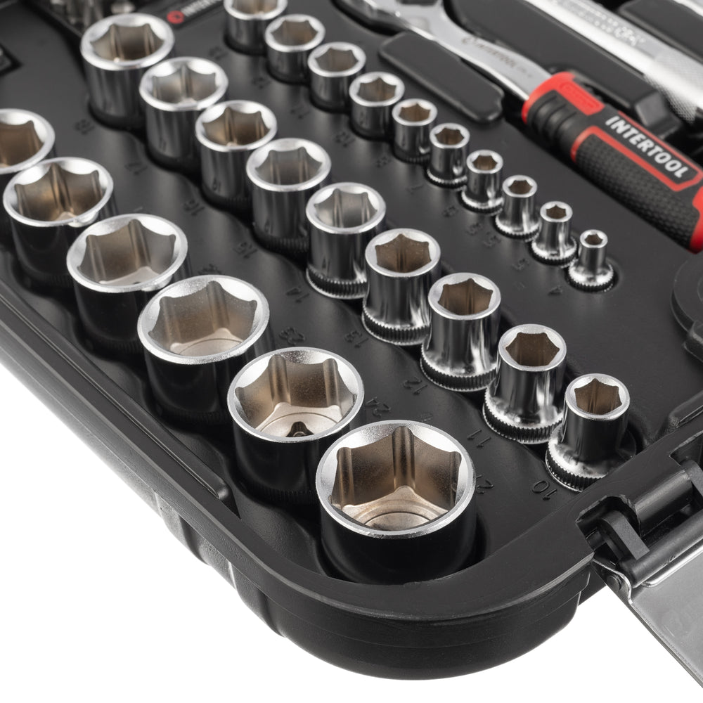 INTERTOOL 73-Piece Metric Socket Set | 1/4” & 1/2” Drive | ET08-8073