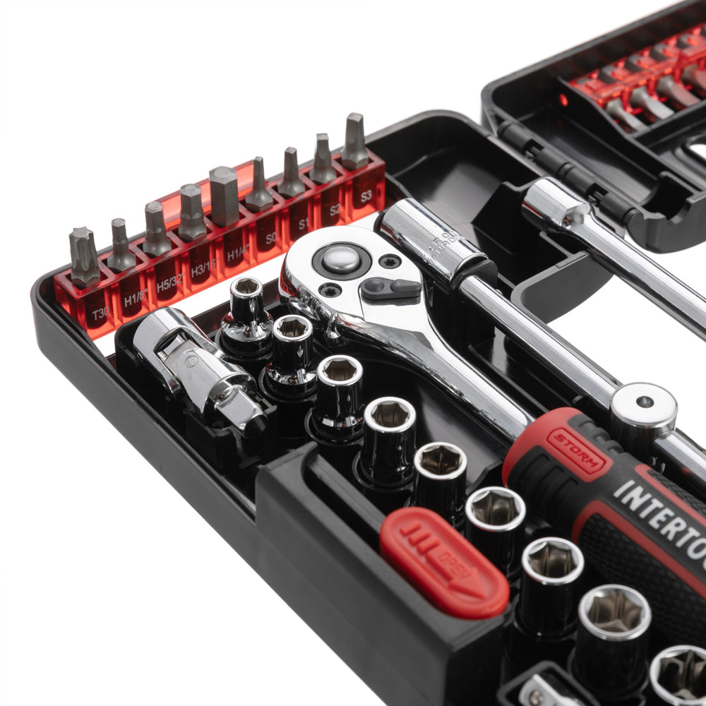 INTERTOOL 57 pcs Mini Socket and Bit Set, 1/4" Socket Wrench, Portable Case | VT08-3657