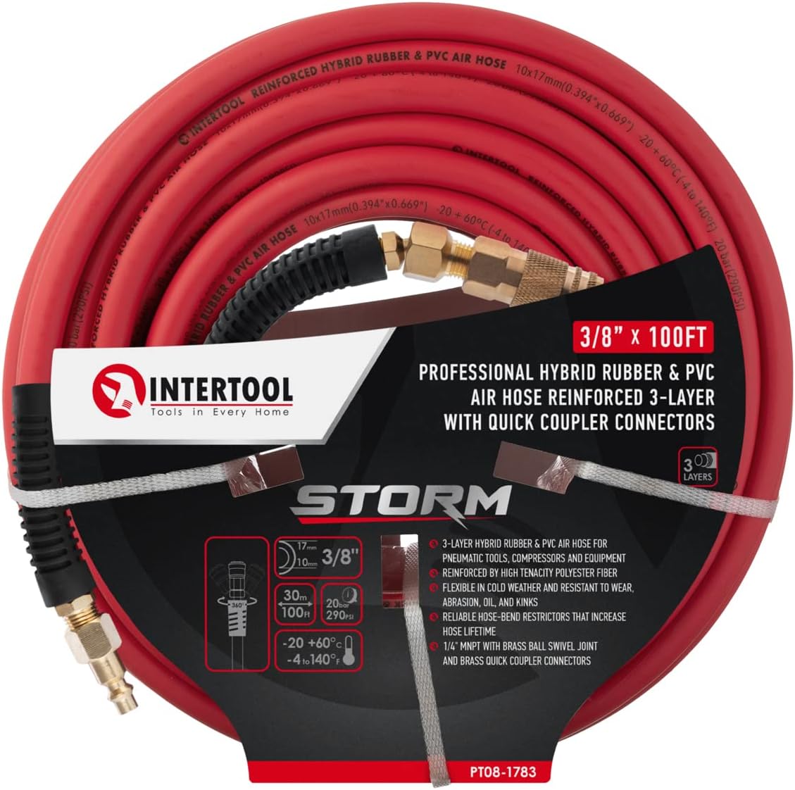 INTERTOOL 3/8” x 100 ft. Hybrid Air Hose | PT08-1783