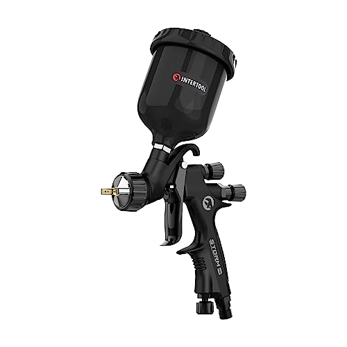 INTERTOOL Touch Up HVLP Paint Spray Gun - 1.0 mm Air Cap, Automotive Precision Detail Repair, 250 cc Plastic Cup, High-Performance Black M-Diamond Serie | PT08-0171