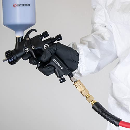 INTERTOOL HVLP Automotive Paint Spray Gun - 1.4 mm Air Cap, Pneumatic Sprayer for Touch Up, Primer, Top Coat, 600cc Cup, High-Performance Black M-Diamond Series | PT08-0164