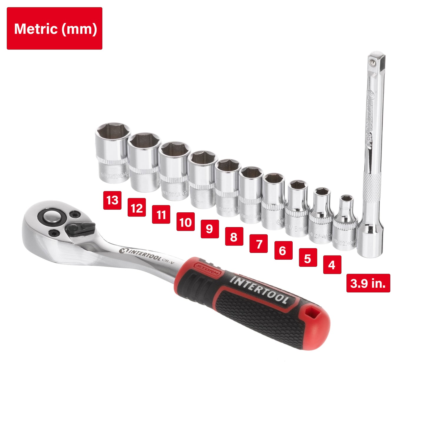 INTERTOOL"1/4" Drive Ratchet Socket Set, 11", Offset, 12 Pieces | ET08-8012