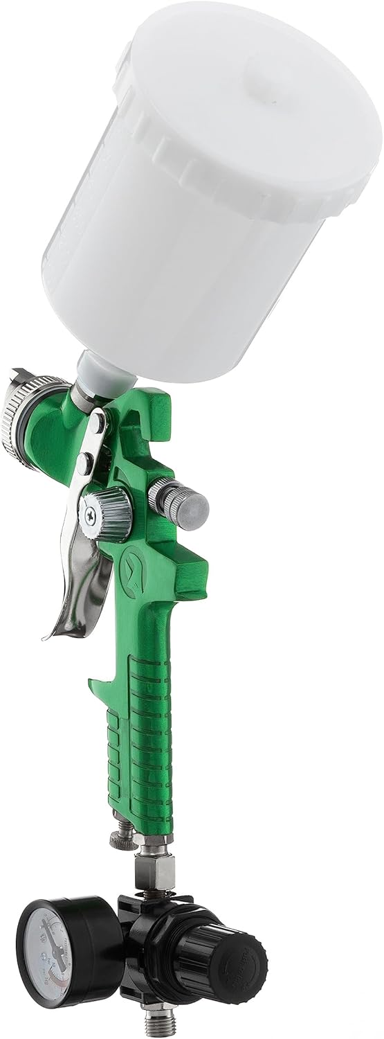 INTERTOOL HVLP Paint Spray Gun - 1.3 mm Air Cap, Automotive Sprayer, Air Regulator Gauge, Disposable Cup Adapter, 600 cc Plastic Cup | PT08-0102