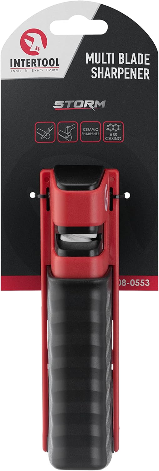 INTERTOOL Axe & Knife Sharpener - Ceramic Stone Grinding Wheel, Multipurpose Blade Tool, Fiberglass Case |  HT08-0553