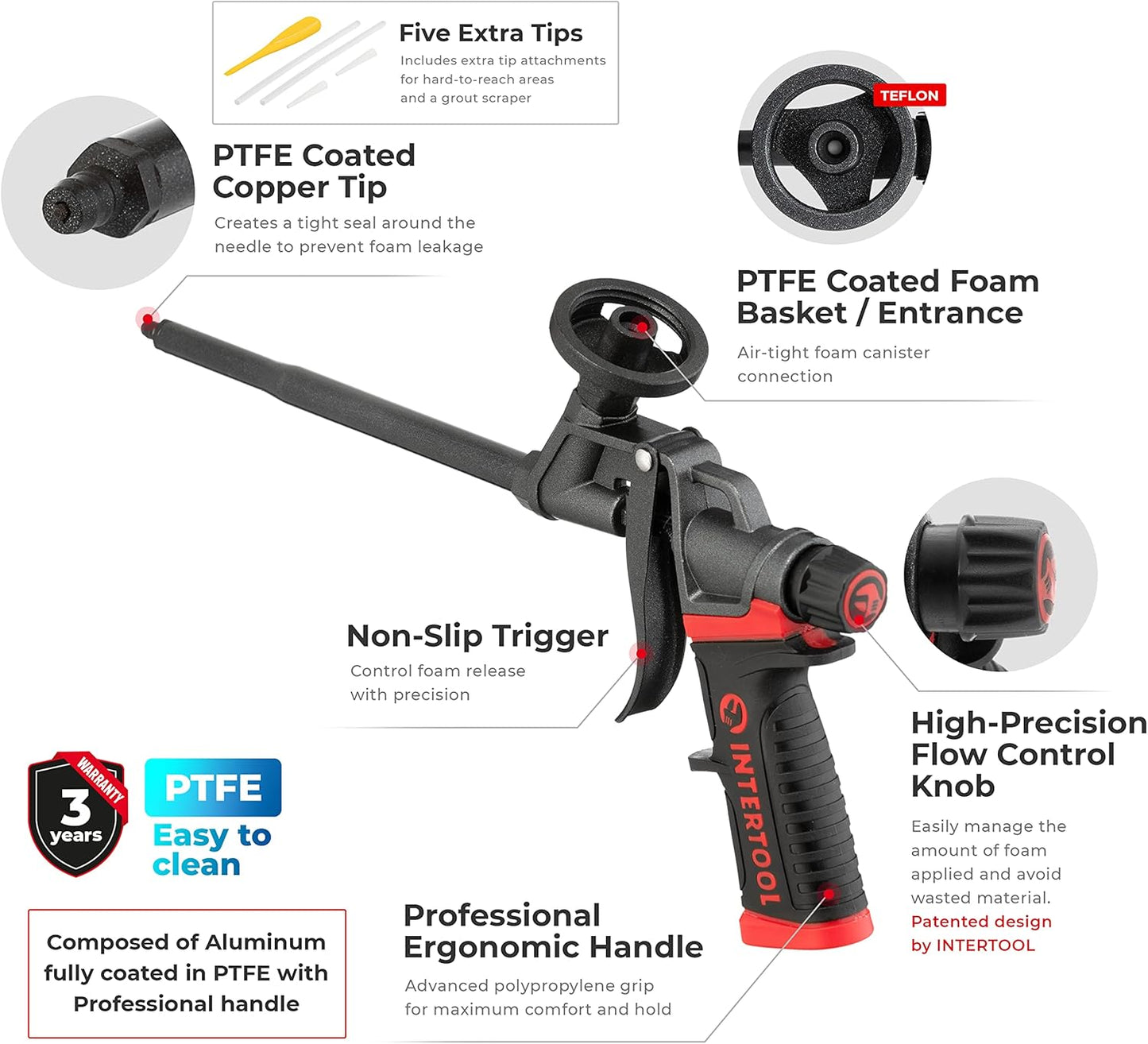 INTERTOOL Foam Gun Stainless Steel PTFE Non-Stick | PT08-0610