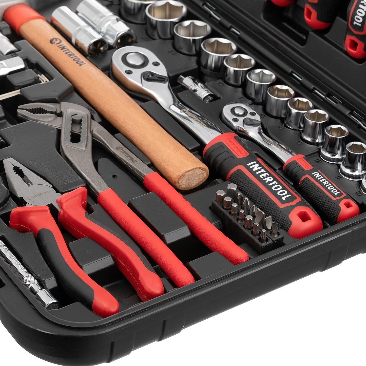 INTERTOOL 1/4", 1/2" Drive Full Mechanics Tool Set, 100 pcs | ET08-8100