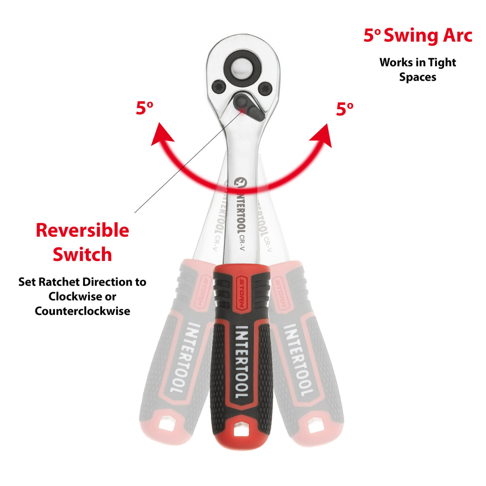 INTERTOOL 1/4" Drive Ratchet, 72-Teeth, Offset, 6" | ET08-8001