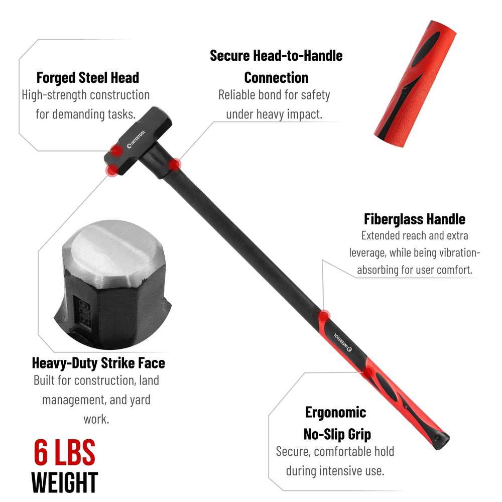 INTERTOOL Sledgehammer 6 lbs Fiberglass Handle HT08-0243