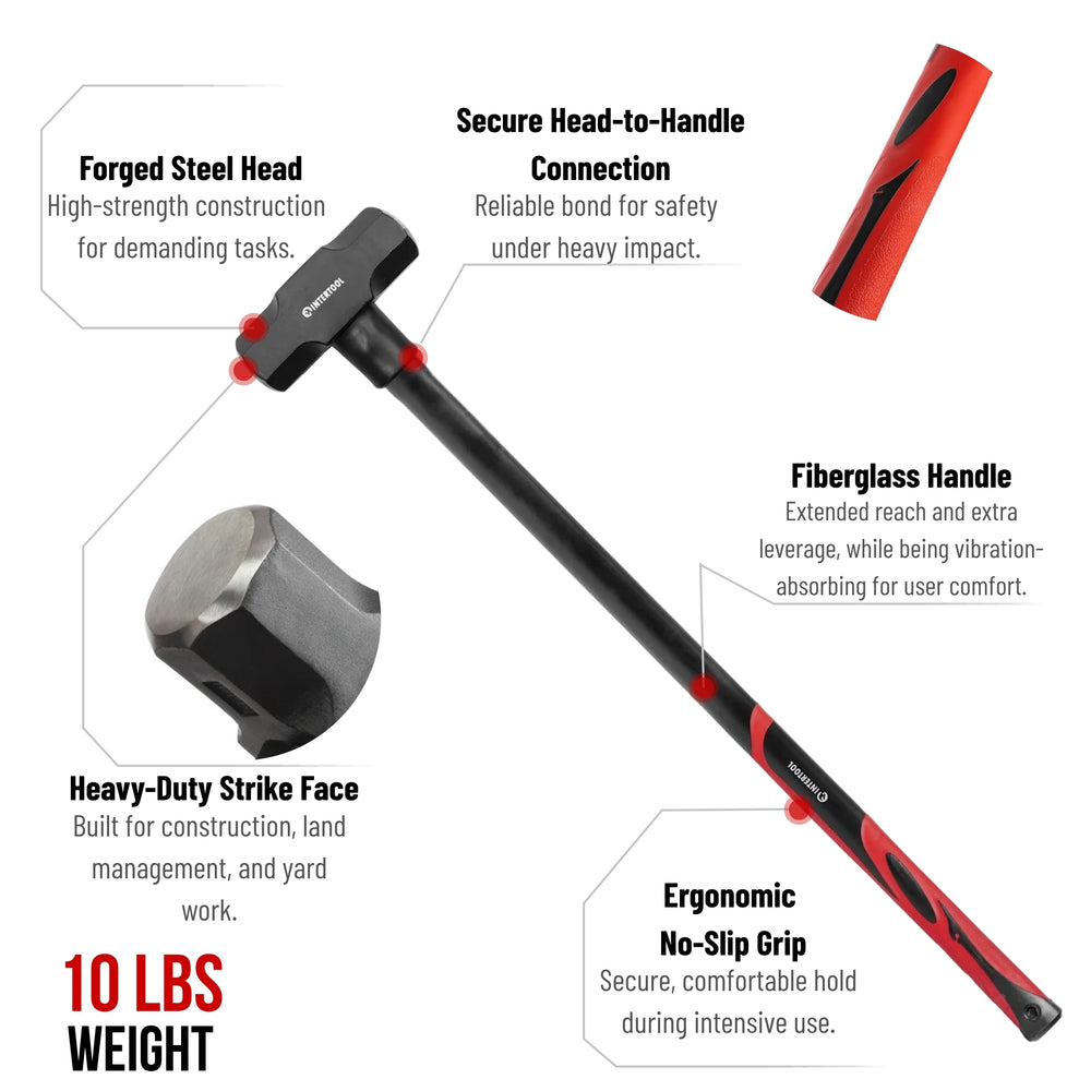 INTERTOOL Sledgehammer 10 lbs Fiberglass Handle HT08-0245