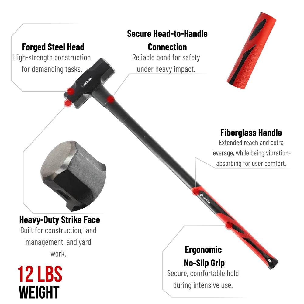 INTERTOOL Sledgehammer 12 lbs Fiberglass Hammer | HT08-0249