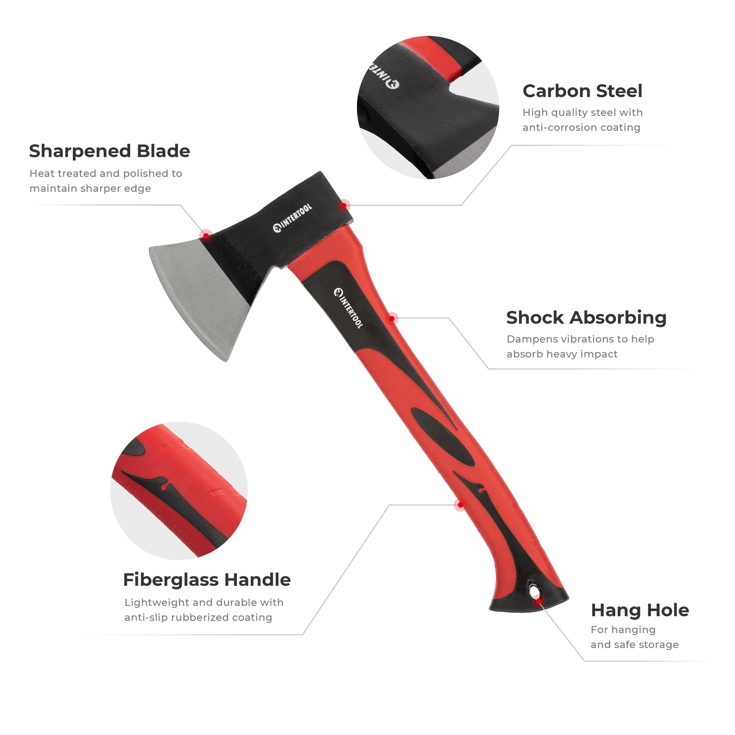 INTERTOOL 15” Hatchet, Wood Chopping Axe, 1.3 lbs | HT08-0261