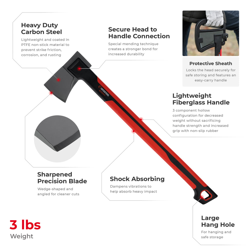 INTERTOOL 24" Mid-Size Chopping Axe, 3 lbs, STORM | HT08-0293