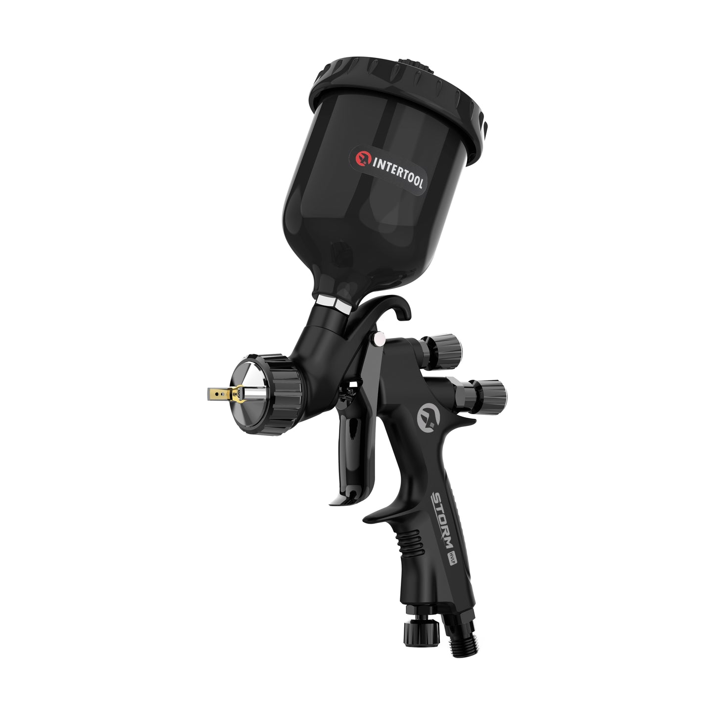INTERTOOL Touch Up HVLP Paint Spray Gun - 1.0 mm Air Cap, Automotive Precision Detail Repair, 250 cc Plastic Cup, High-Performance Black M-Diamond Serie | PT08-0171