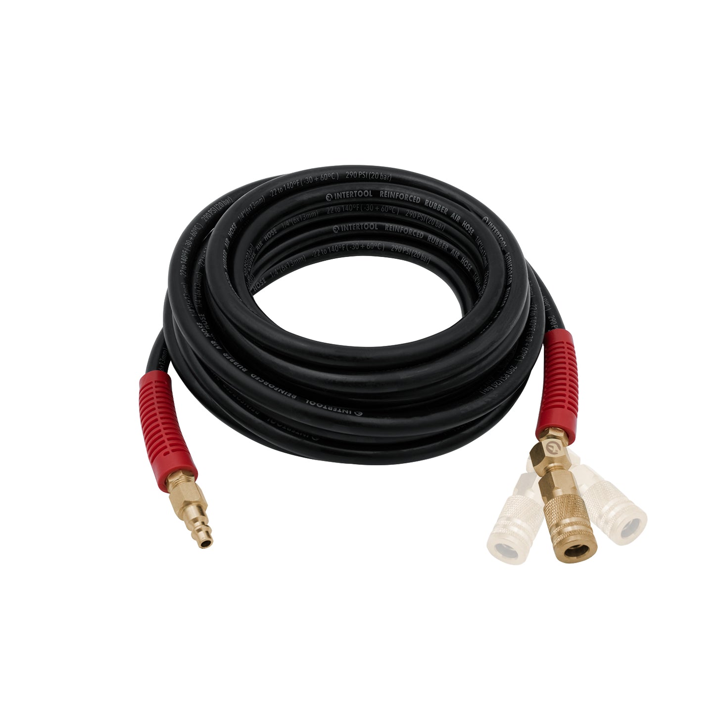INTERTOOL 1/4” x 25 ft. Rubber Air Hose Brass Fittings | PT08-1720