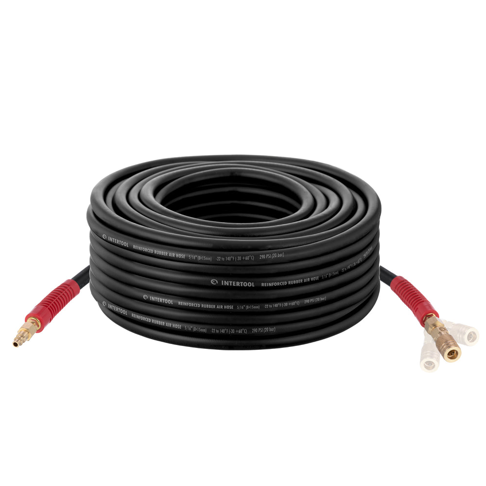 INTERTOOL 5/16” x 100 ft. Rubber Air Hose Brass Fittings | PT08-1733
