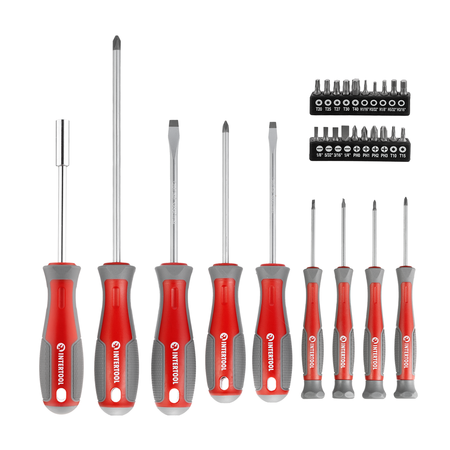 Juego de destornilladores magnéticos de punta Phillips y de punta plana de 29 piezas INTERTOOL | VT08-3329