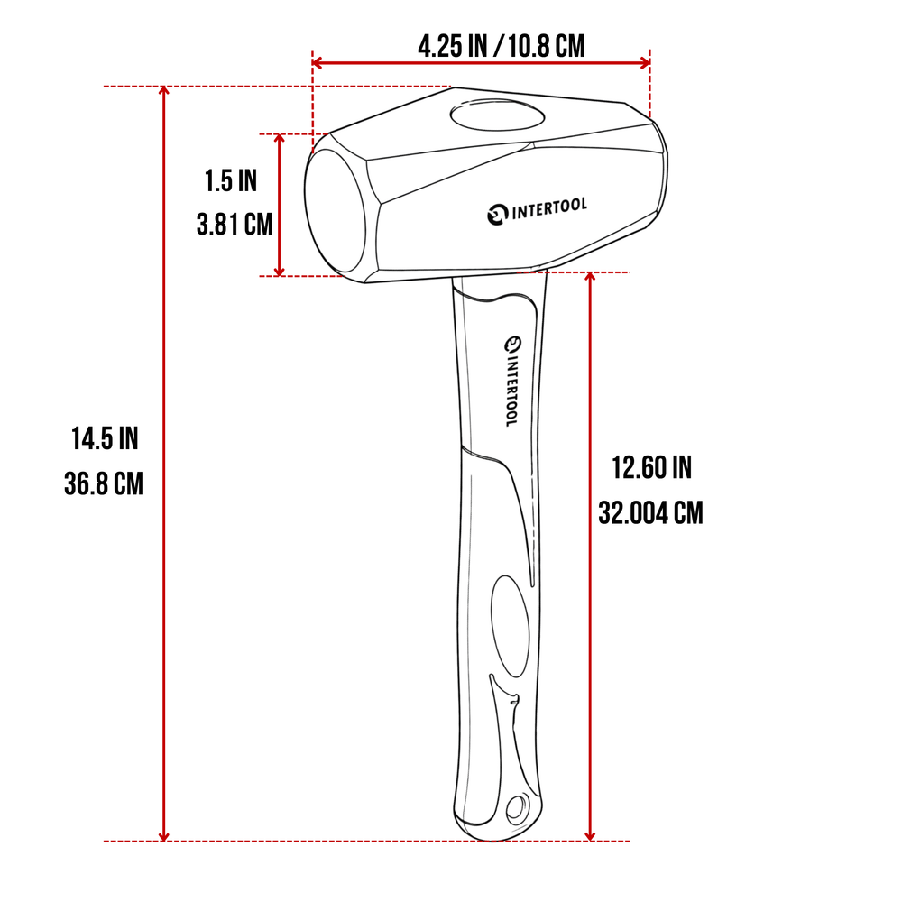 INTERTOOL 3 lb Drilling Hammer | 12” Fiberglass Handle | HT08-0246