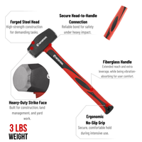 INTERTOOL 3 lb Drilling Hammer | 12” Fiberglass Handle | HT08-0246