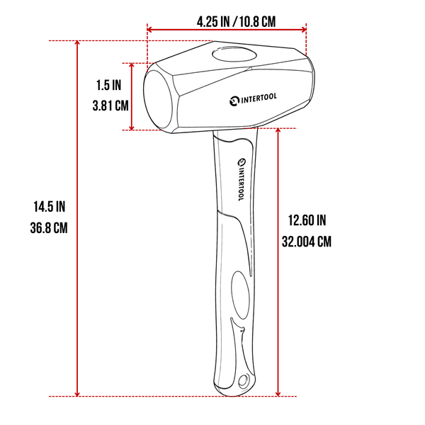INTERTOOL 3 lb Drilling Hammer | 12” Fiberglass Handle | HT08-0246