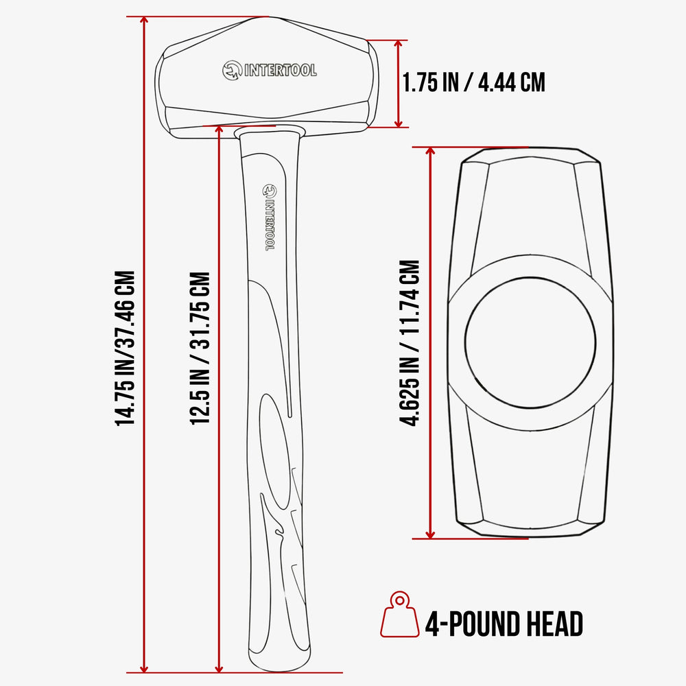 INTERTOOL 4 lb Drilling Hammer | 13” Fiberglass Handle | HT08-0247