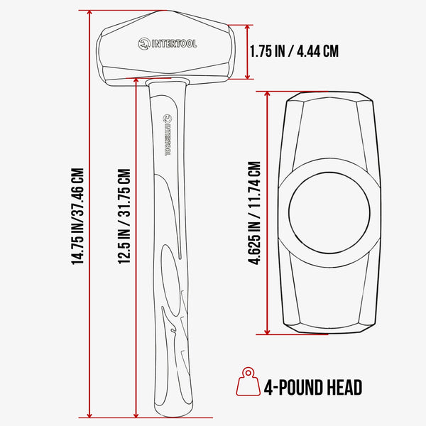 INTERTOOL 4 lb Drilling Hammer | 13” Fiberglass Handle | HT08-0247