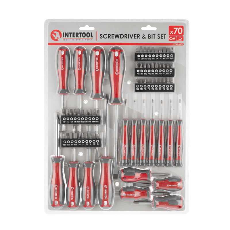 Juego de destornilladores de precisión de 70 piezas INTERTOOL con destornillador magnético | VT08-3370 