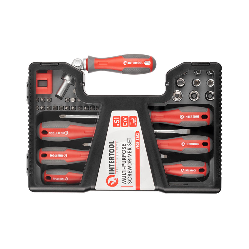 INTERTOOL 16" 51-Piece Ratchet Screwdriver Set with Multi-Bit Driver 3,6 lbs | VT08-3352