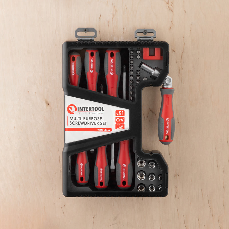 INTERTOOL 16" 51-Piece Ratchet Screwdriver Set with Multi-Bit Driver 3,6 lbs | VT08-3352