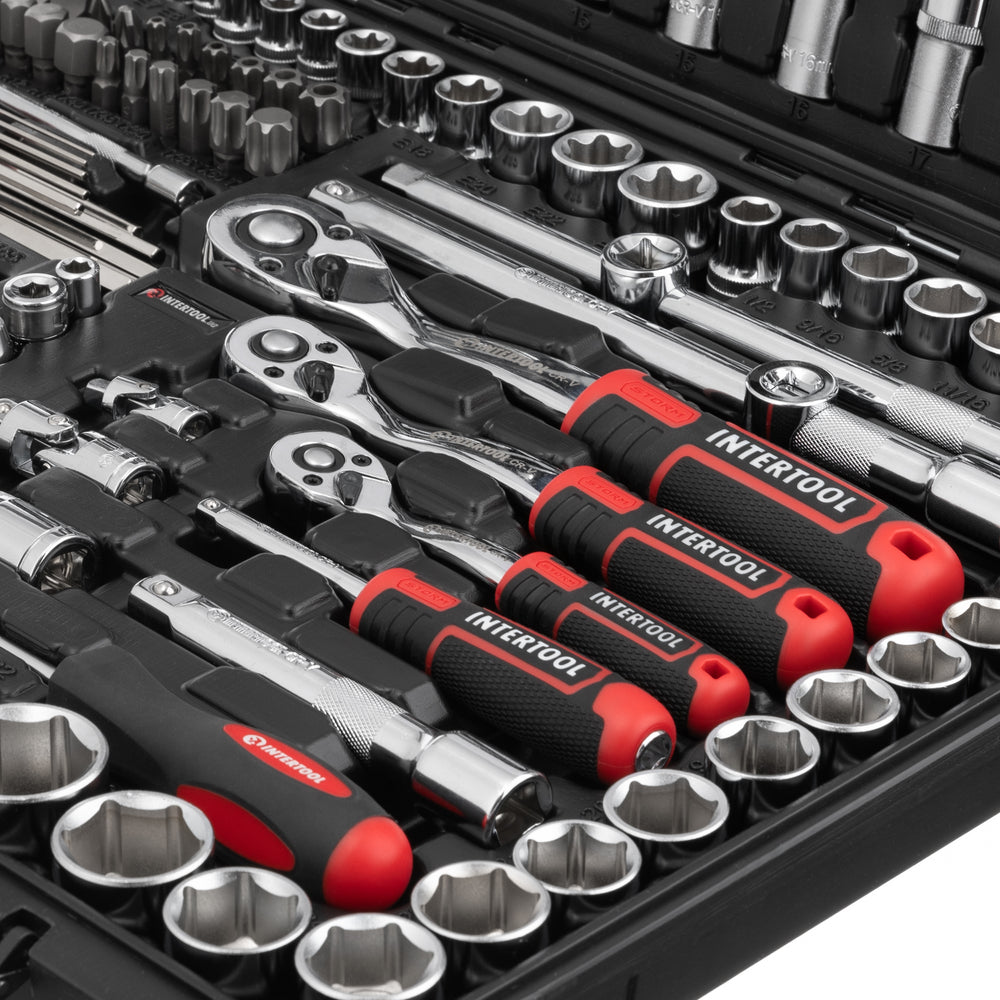 INTERTOOL 1/4", 3/8", 1/2" Drive, Mechanics Tool Set, Sae, Metric, 233 pcs | ET08-8233