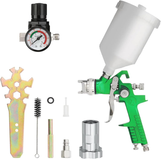 INTERTOOL  HVLP Paint Spray Gun - 1.3 mm Air Cap, Automotive Sprayer, Air Regulator Gauge, Disposable Cup Adapter, 600 cc Plastic Cup | PT08-0102