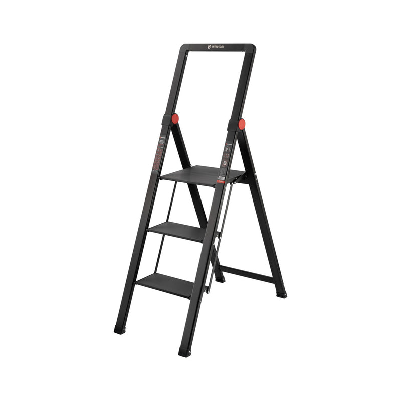 Aluminum Step Ladder, 3-Step, Black Slim