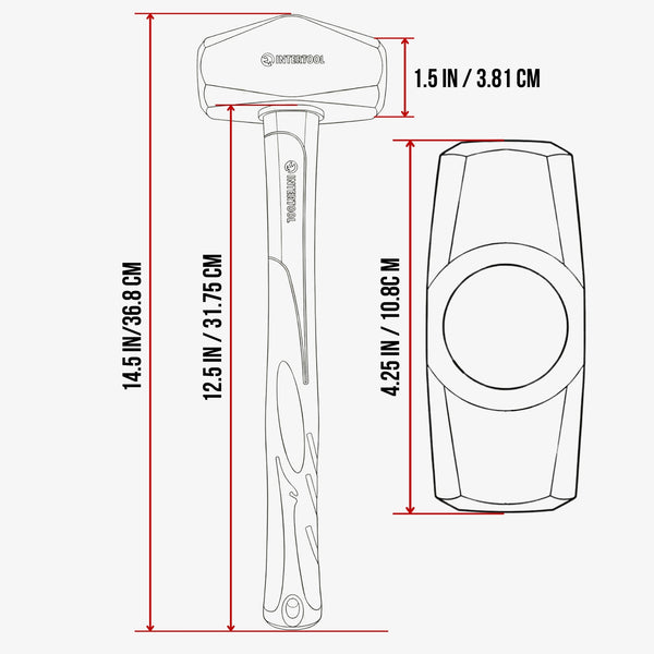 INTERTOOL 3 lb Drilling Hammer | 12” Fiberglass Handle | HT08-0246