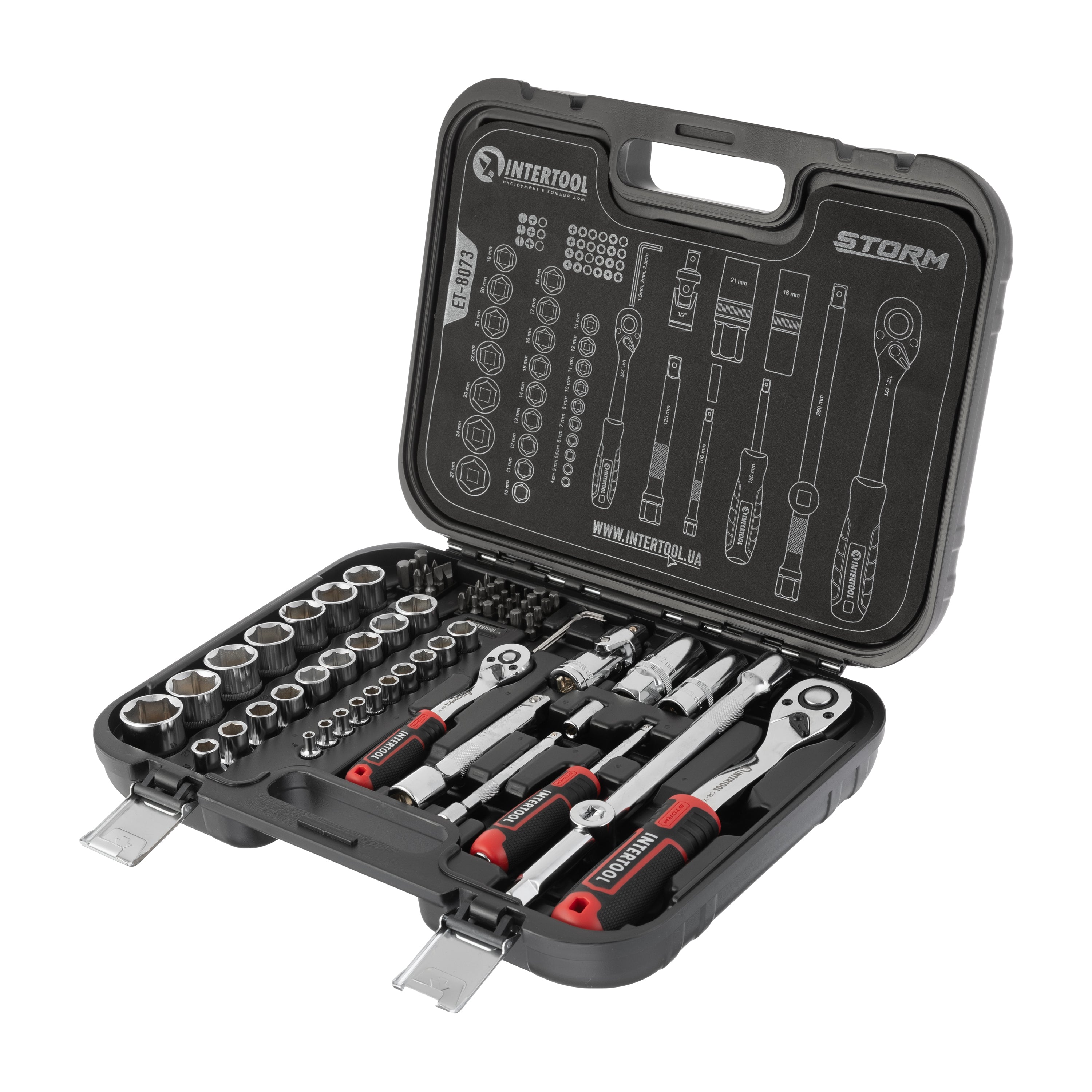 INTERTOOL 73-Piece Metric Socket Set – 1/4” & 1/2” Drive with Ratchets ...
