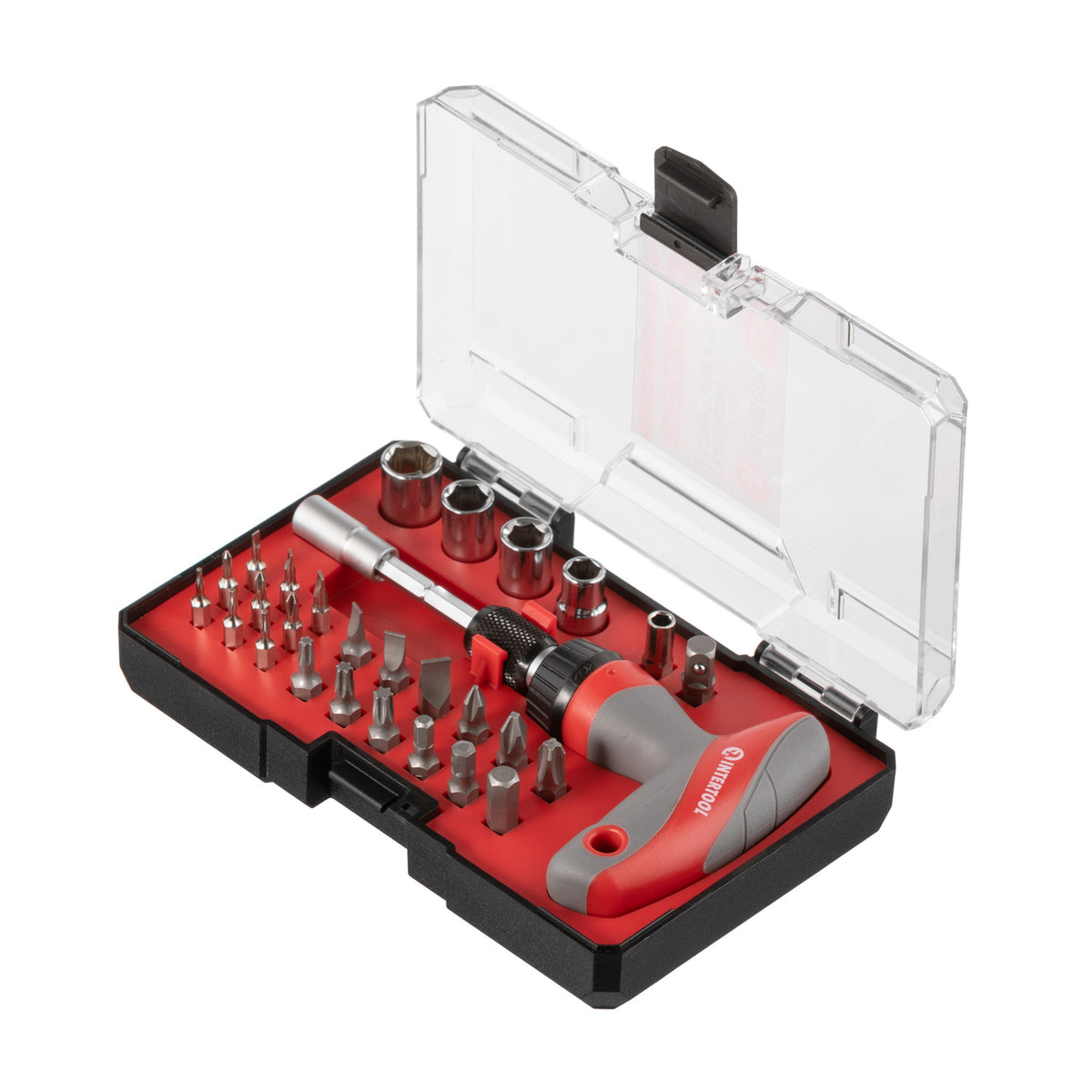 Juego de destornilladores y puntas con trinquete con mango en T INTERTOOL, 29 piezas | VT08-3330 
